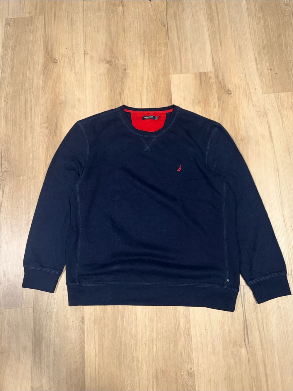 Nautica Men's Navy Crewneck Sweatshirt with Red Trim